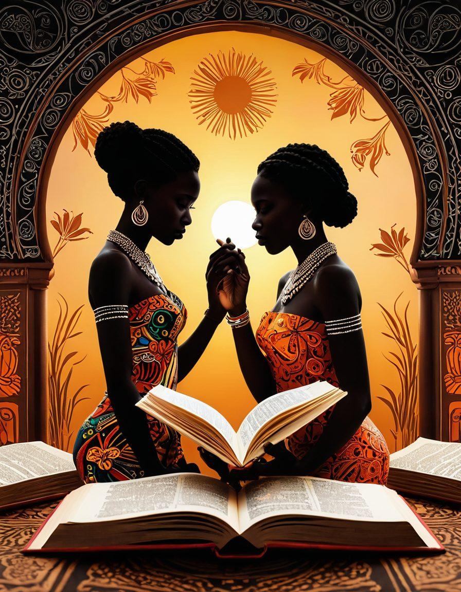 A dynamic and thought-provoking scene portraying an open book with pages filled with illustrations of educational and erotic themes, symbolizing empowerment through explicit content. In the background, silhouettes of diverse Kenyans engaged in discussions, showcasing inclusivity and knowledge exchange. Soft, warm lighting to create an inviting atmosphere. Artistic elements merging education and sensuality, blending traditional Kenyan motifs with modern aesthetics. vibrant colors. 3D.